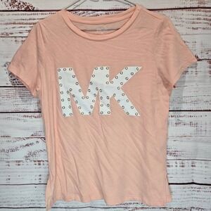 Michael Kors Stud Accent MK Logo TShirt Peach Womens Petite Sm Short Sleeve NWOT
